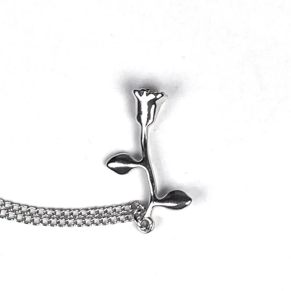 Silver Tone Flower Stem Pendant Necklace Rose Charm Feminine Retro Jewelry 20